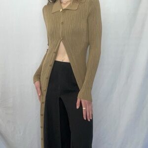 Tan Ribbed Long Cardigan